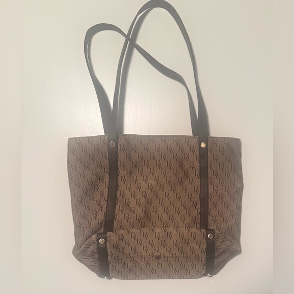 Bottega Veneta Handbags - Bottega Veneta Brown Monogram Canvas Tote with Dark Brown Straps